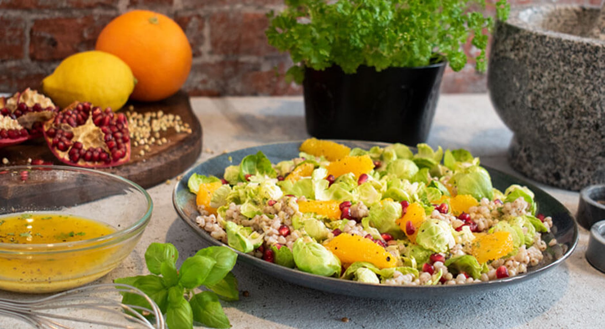 Fruchtige Rosenkohl-Rohkost mit Zitronen-Vinaigrette