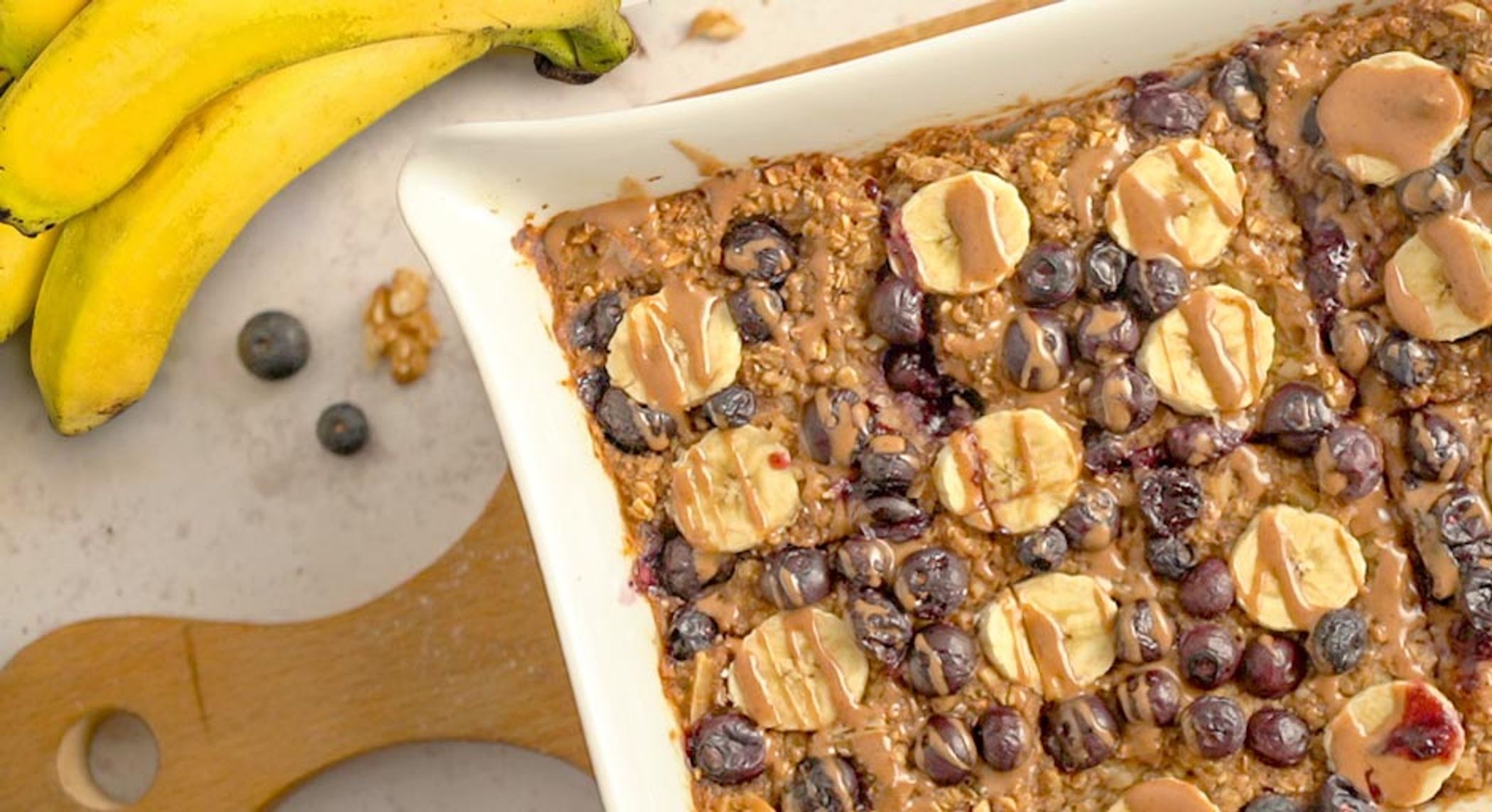 Baked Budwig Porridge mit Heidelbeer-Bananen-Topping