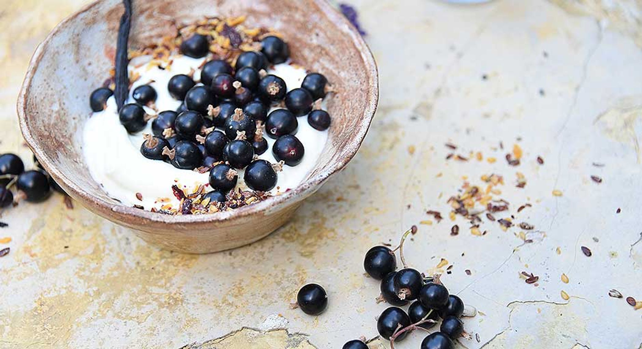 Budwig Creme mit schwarzen Johannisbeeren